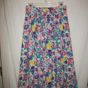 The Eagle's Eye Vintage 1980's Sz 12 "JUNGLE"  Pleated Cotton Skirt